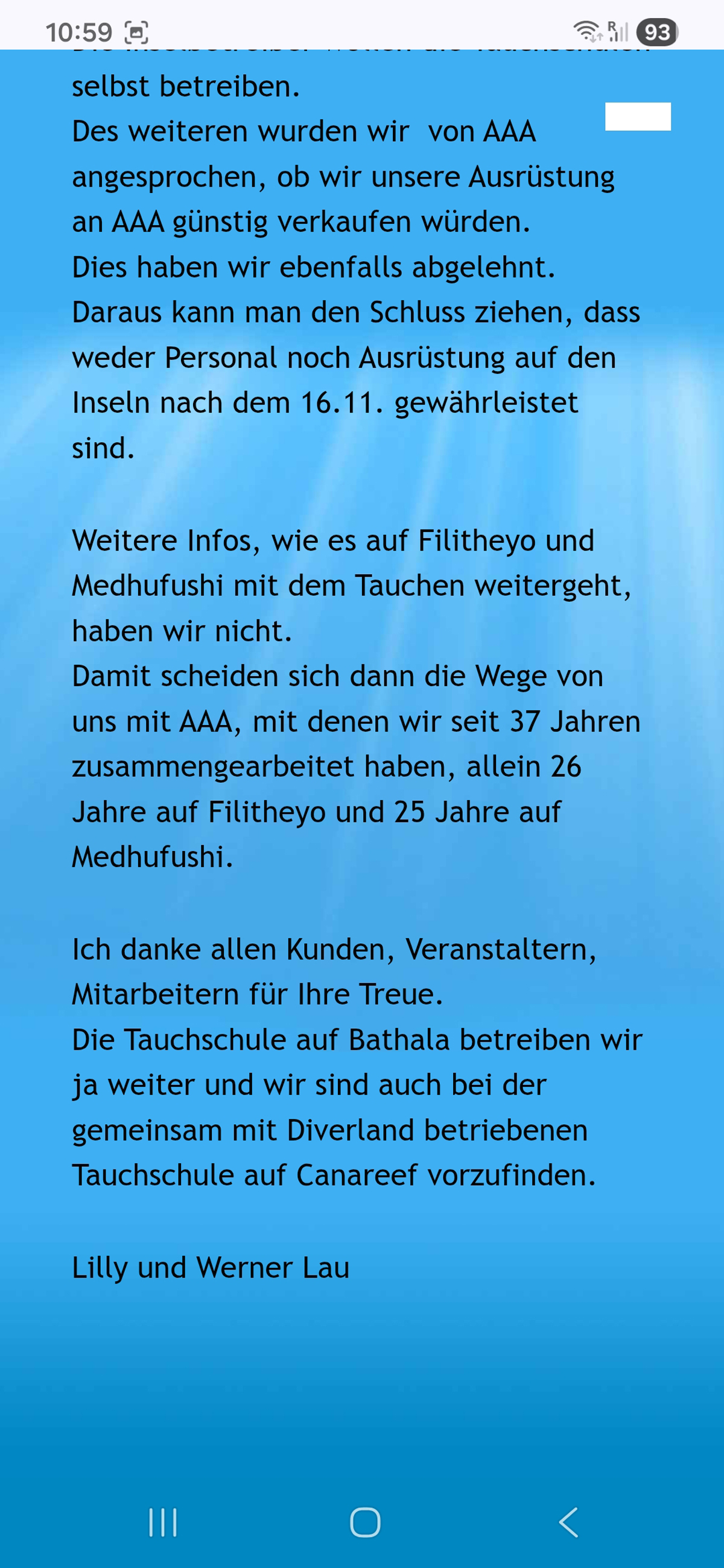 Abschiedsworte des Betreibers im Web